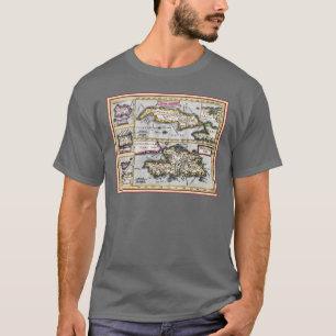 Antik karta av Kuban, Haiti, Dominikanska T Shirt