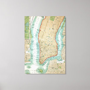 Antik karta av lägre Manhattan och Central Park Canvastryck