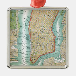 Antik karta av lägre Manhattan och Central Park Julgransprydnad Metall