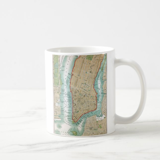 Antik karta av lägre Manhattan och Central Park Kaffemugg (Höger)