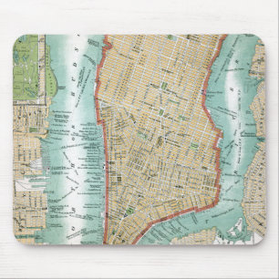 Antik karta av lägre Manhattan och Central Park Musmatta