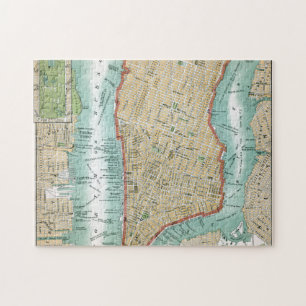 Antik karta av lägre Manhattan och Central Park Pussel
