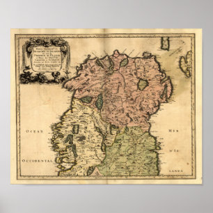 Antik karta av nordligt - ireland som av 1665 poster