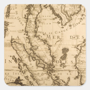 Antik karta av South East Asia   1687 Fyrkantigt Klistermärke