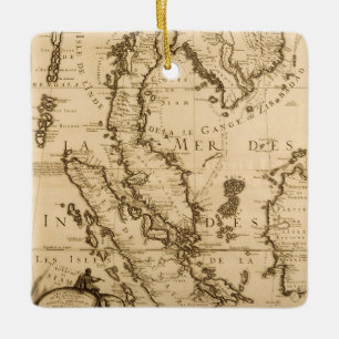 Antik karta av South East Asia 1687 Julgransprydnad Keramik