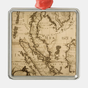 Antik karta av South East Asia 1687 Julgransprydnad Metall