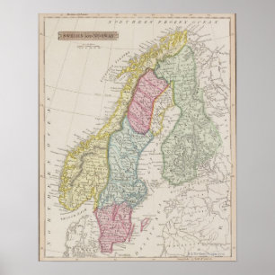 Antik karta av sverigen poster