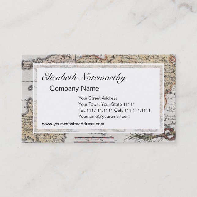 Antik karta av sydliga England, Devon, Cornwall Visitkort (Framsida)