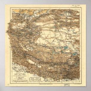 Antik karta av Tibet 1906-1908 Poster