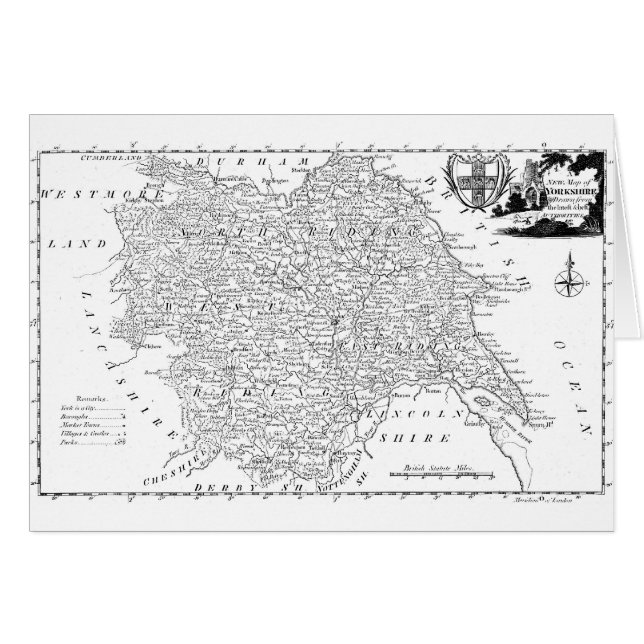 Antik karta av Yorkshire 1786 Hälsningskort (Framsidan Horizontal)