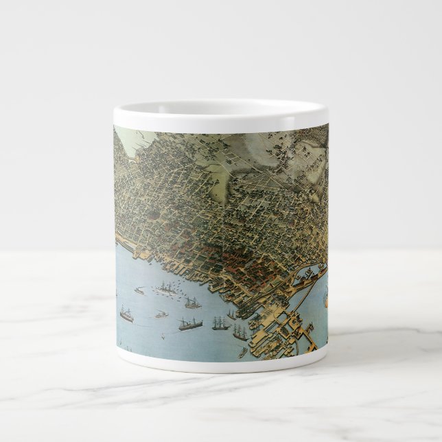 Antik karta Flygbild över staden Seattle Washingto Jumbo Mugg (Framsidan)