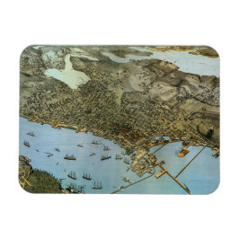 Antik karta Flygbild över staden Seattle Washingto Magnet