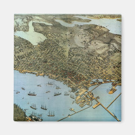 Antik karta Flygbild över staden Seattle Washingto Magnet