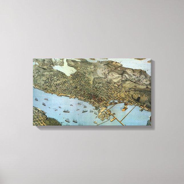 Antik karta flygbild Seattle Washington Canvastryck (Framsida)