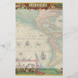 Antik karta för gammal värld av Americasna, 1606 Brevpapper