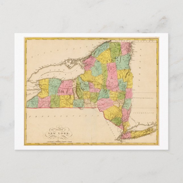 Antik karta från 1815 över delstaten New York Vykort (Framsida)