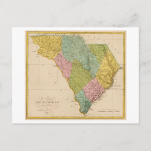 Antik karta från 1815 över South Carolina Vykort