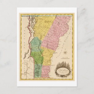 Antik karta från 1815 över Vermont Vykort