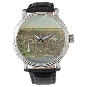 Antik karta med en panoramavy över Washington DC Armbandsur