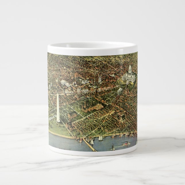 Antik karta med en panoramavy över Washington DC Jumbo Mugg (Framsidan)