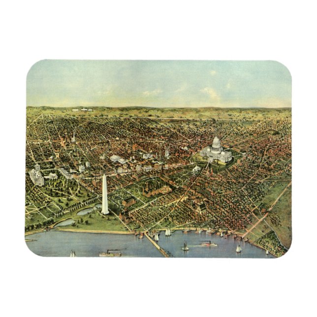 Antik karta med en panoramavy över Washington DC Magnet (Horisontell)
