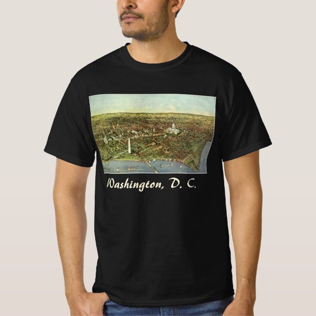 Antik karta med en panoramavy över Washington DC Tee (Framsida)