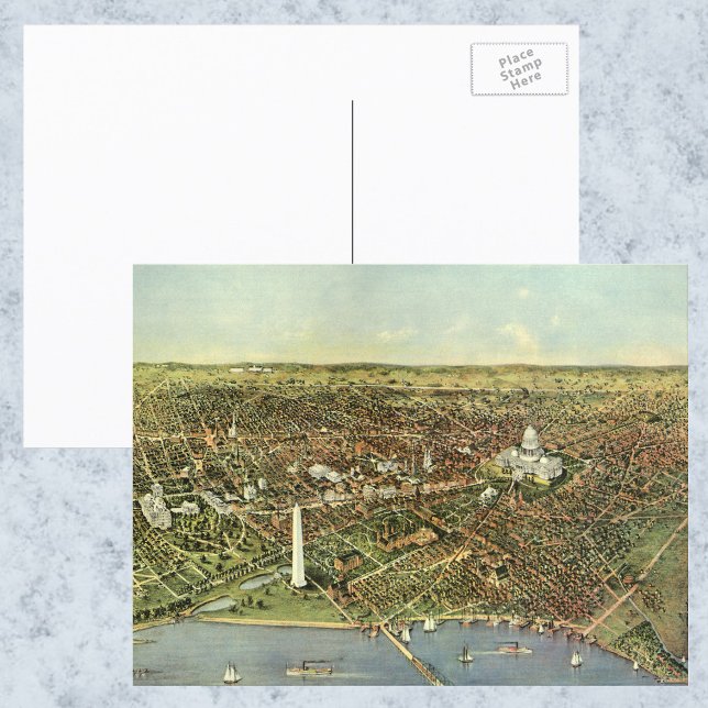 Antik karta med en panoramavy över Washington DC Vykort (Skapare uppladdad)