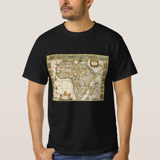 Antik karta över Afrika av Hondius och Jansson T Shirt (Framsida)