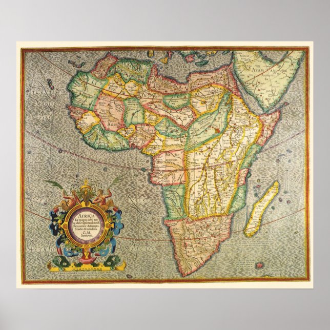Antik karta över Afrika i gammal värld från Mercat Poster (Framsidan)