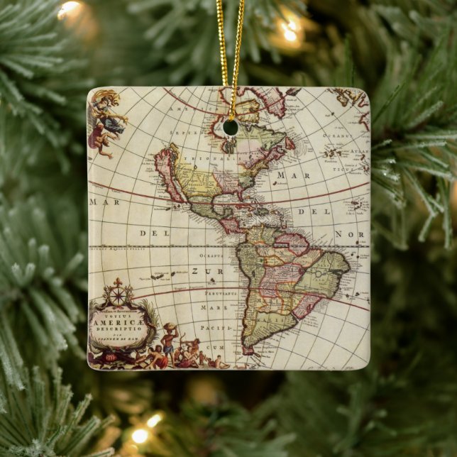 Antik karta över Amerika av Johannes De Ram Julgransprydnad Keramik (Träd)