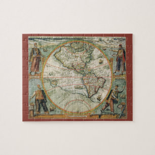 Antik karta över Amerika från gamla världen, 1597 Pussel