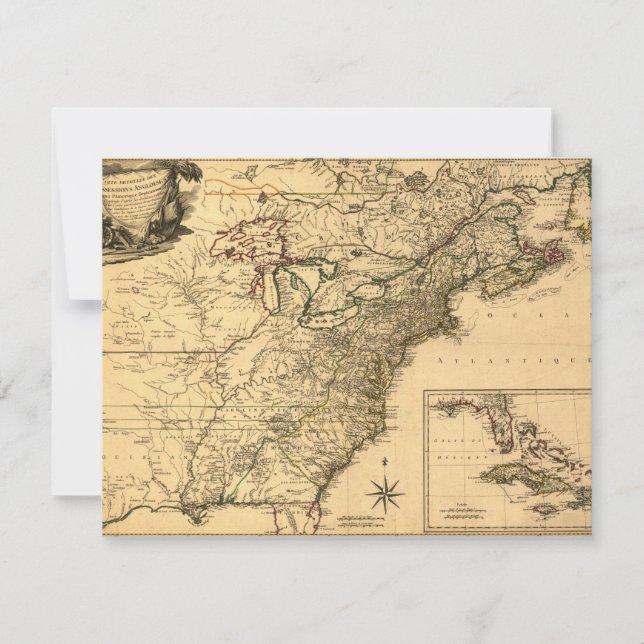 Antik karta över amerikanska kolonier från 1777 av inbjudningar (Framsida)