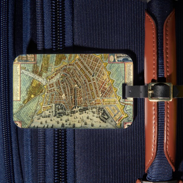 Antik karta över Amsterdam, Nederländerna Bagagebricka (Framsida Insitu 4)