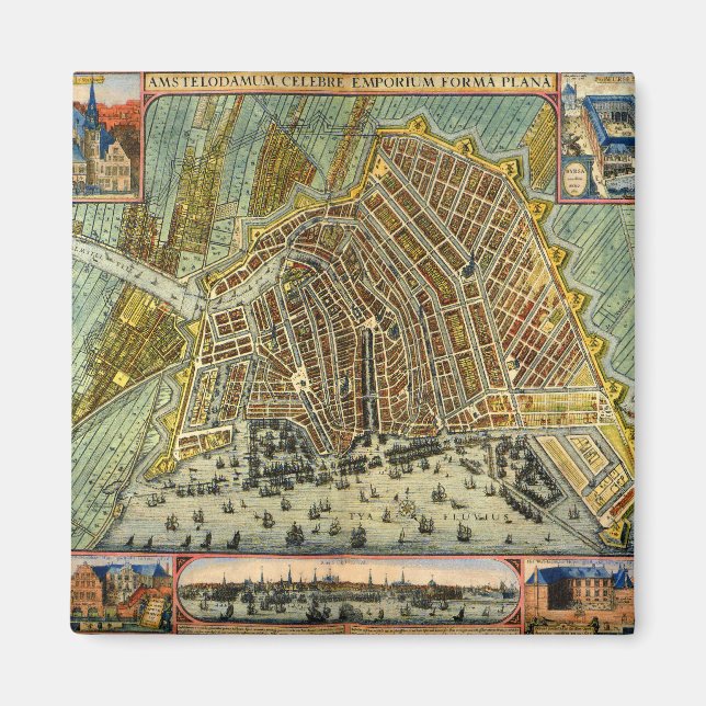 Antik karta över Amsterdam, Nederländerna Magnet (Framsidan)