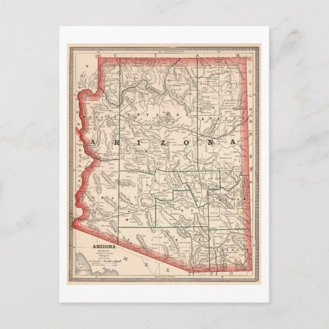 Antik karta över Arizona från 1883  Vykort (Framsida)