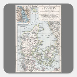 Antik karta över Danmark, Danmark på danska, 1905 Fyrkantigt Klistermärke