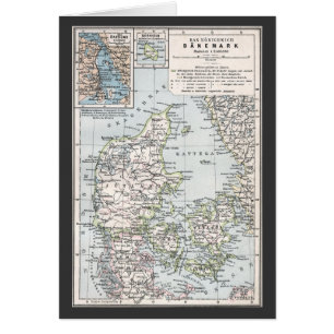 Antik karta över Danmark, Danmark på danska, 1905 Hälsningskort
