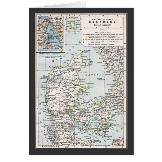 Antik karta över Danmark, Danmark på danska, 1905 Hälsningskort (Framsidan)