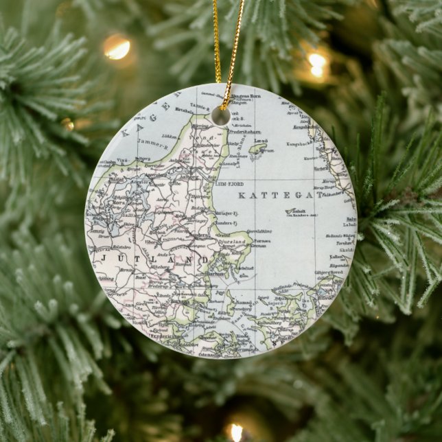 Antik karta över Danmark, Danmark på danska, 1905 Julgransprydnad Keramik (Träd)