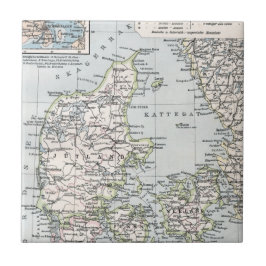 Antik karta över Danmark, Danmark på danska, 1905 Kakelplatta