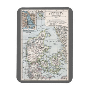 Antik karta över Danmark, Danmark på danska, 1905 Magnet