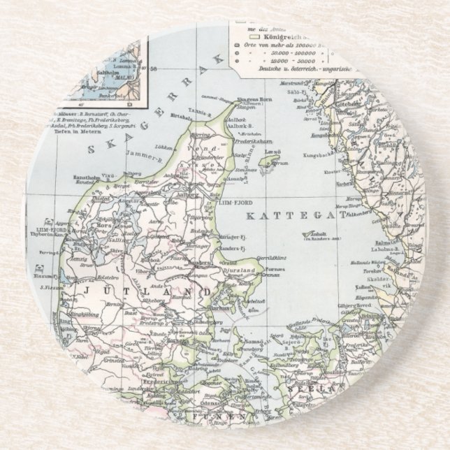 Antik karta över Danmark, Danmark på danska, 1905 Underlägg Sandsten (Framsidan)