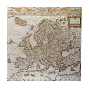 Antik karta över Europa av Willem Jansz Blaeu, c16 Kakelplatta