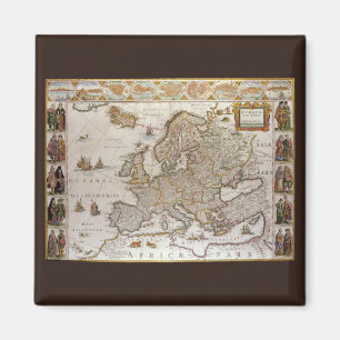 Antik karta över Europa av Willem Jansz Blaeu, c16 Magnet