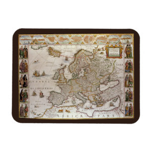 Antik karta över Europa av Willem Jansz Blaeu, c16 Magnet