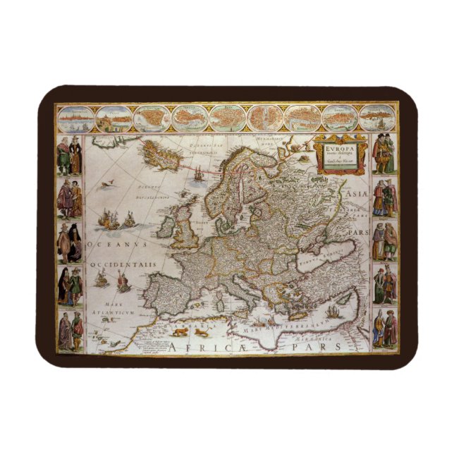 Antik karta över Europa av Willem Jansz Blaeu, c16 Magnet (Horisontell)