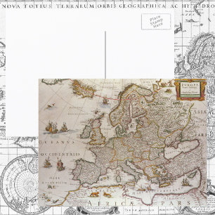 Antik karta över Europa av Willem Jansz Blaeu, c16 Vykort