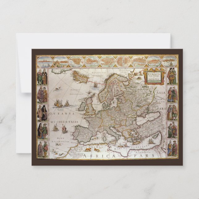 Antik karta över Europa av Willem Jansz Blaeu, cir Inbjudningar (Framsida)