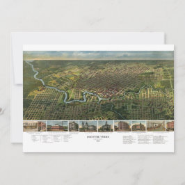 Antik karta över Houston, Texas med Buffalo River