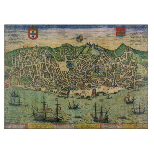 Antik karta över Lissabon, Portugal av Braun/Hogen